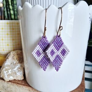 BOGO EARRINGS Purple Beaded Diamond Bead Earrings, 2.5"